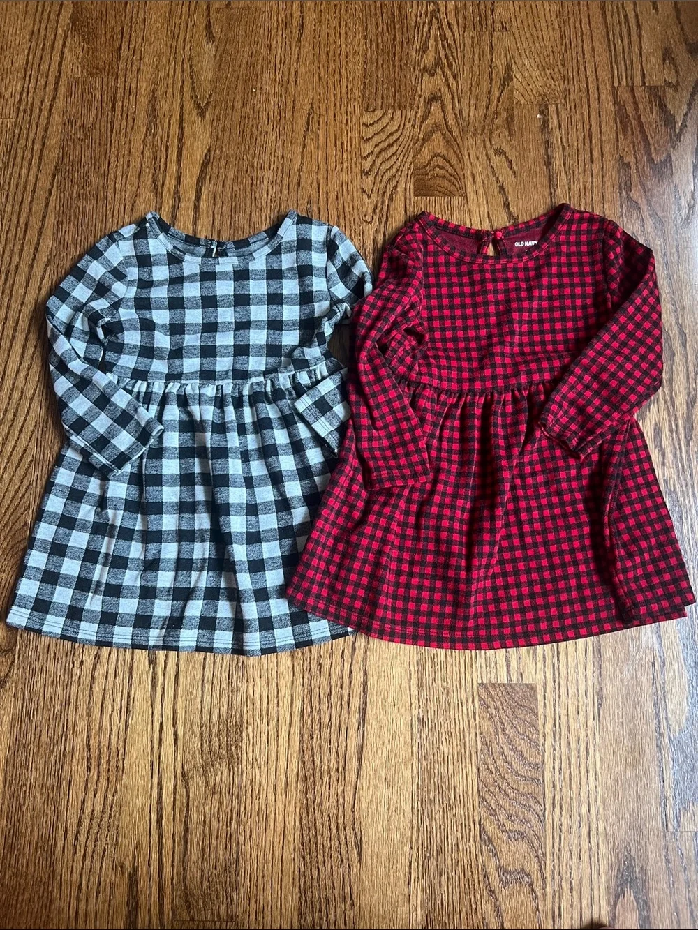 Old Navy Girls' Plaid Long-Sleeve Dresses - Red & Gray